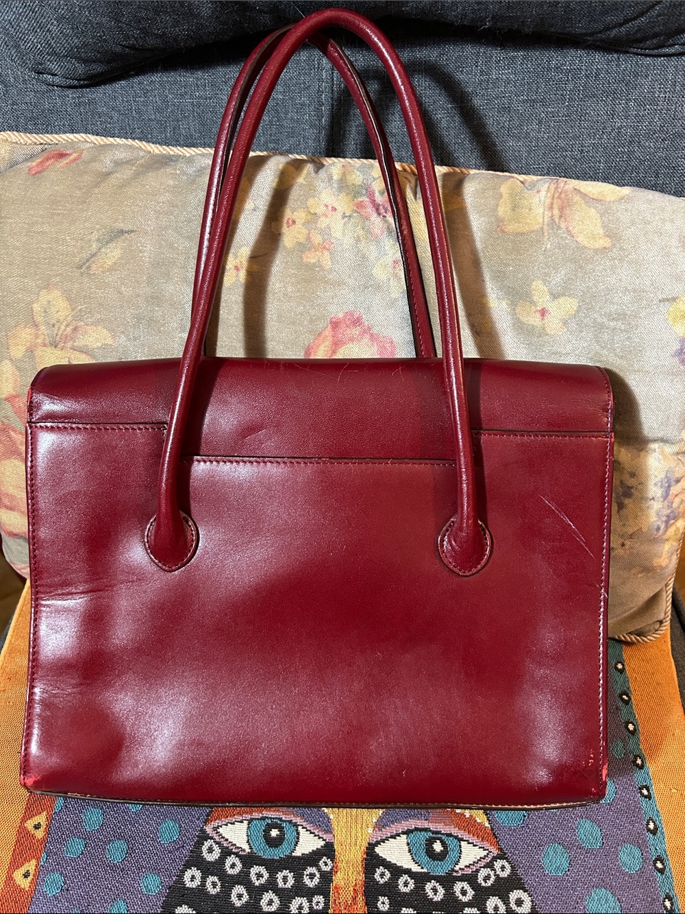 Adrienne Vittadini Deep Red Leather Satchel - Picture 6 of 8